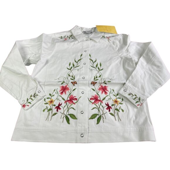 Victor Costa White Embroidered Jacket Size Small Vintage Cotton Blend NWT - Picture 1 of 9